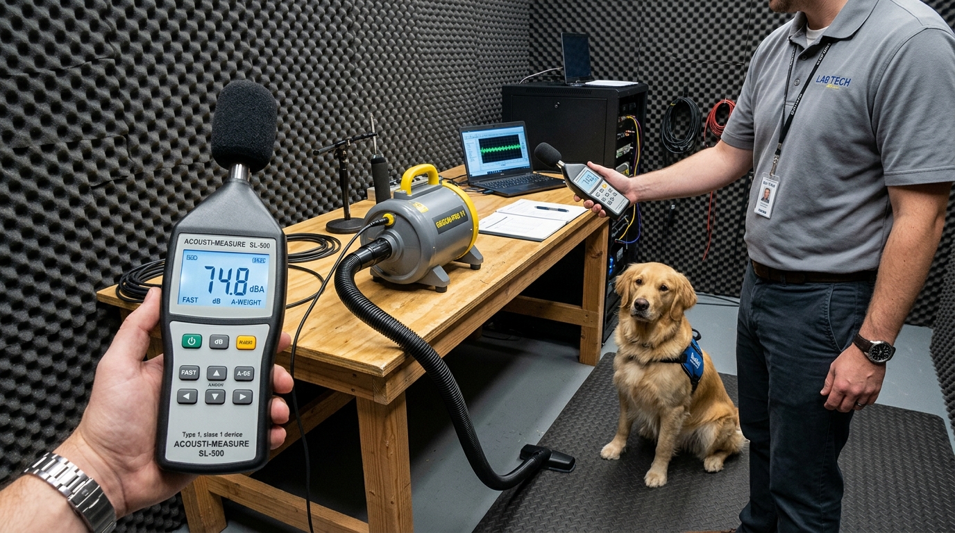 Acoustic sound meter testing vacuum tone in lab